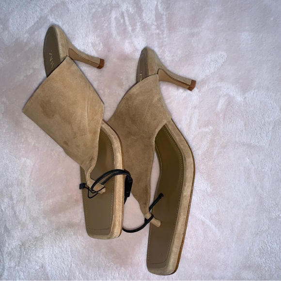 Zara leather suede thong heel sandals size 11 new 3 inch heel - Picture 4 of 10